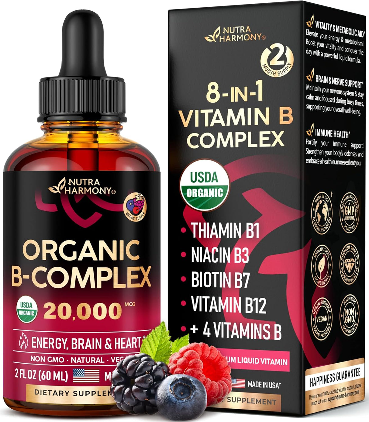 Vitaminas orgánicas 8 en 1 del complejo NUTRAHARMONY