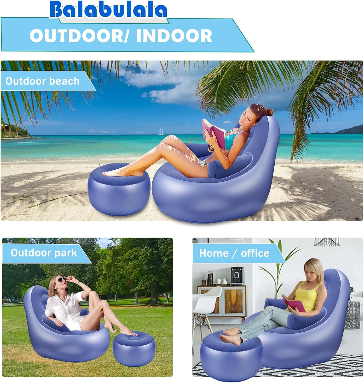 Sofá Inflable con Descanso y Otomana, para Camping y Hogar