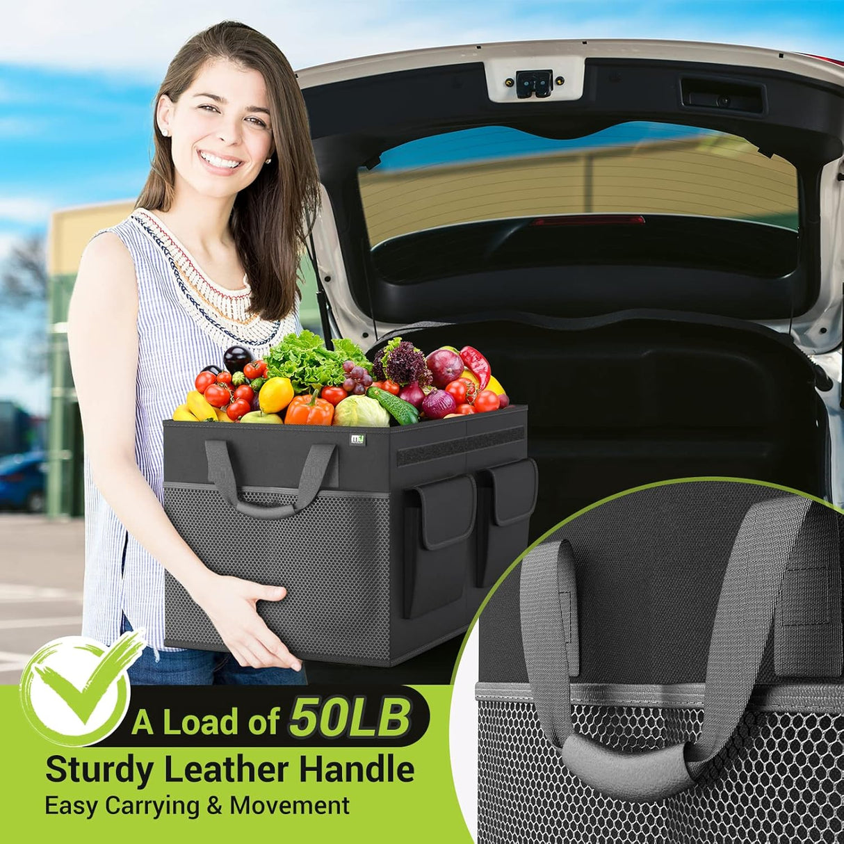 Organizador de Maletero de Coche, Plegable, con Tapa, Grande