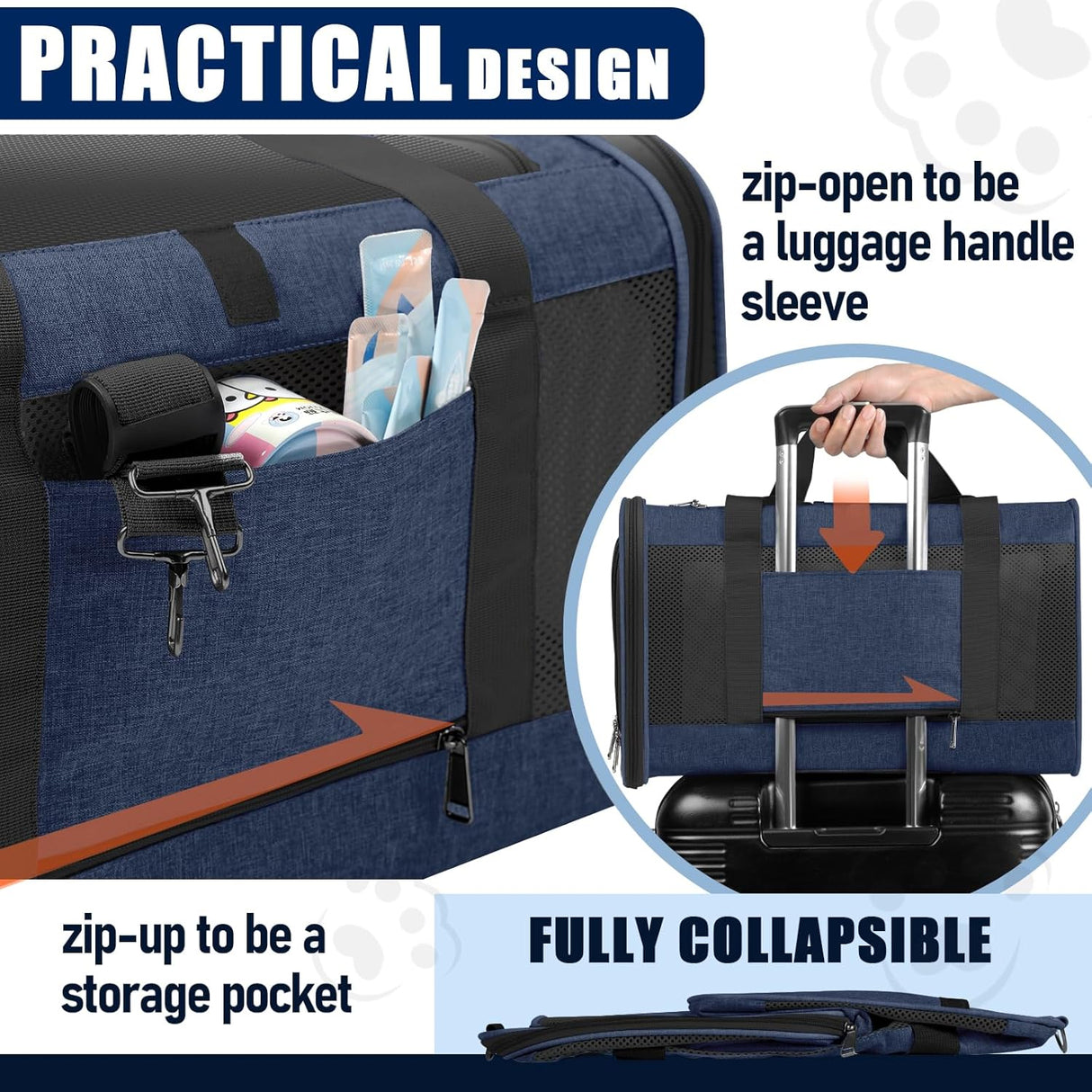 Transportín Suave para Mascotas - Gran Capacidad - Modelo Navy