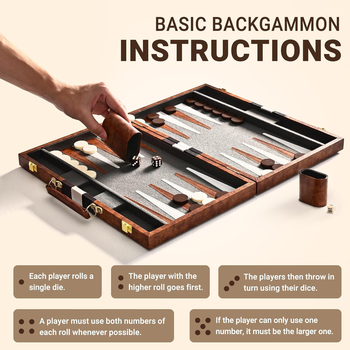 Juego de Mesa Backgammon Ropoda 15 con Guía de Estrategia