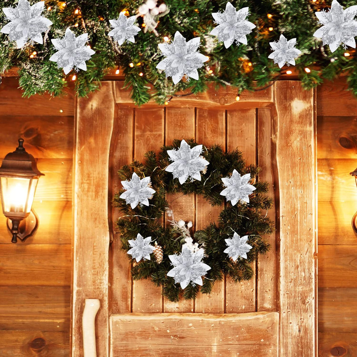 Flores Poinsettia Artificiales, 36 Pcs, 3-6 Pulgadas, Clips