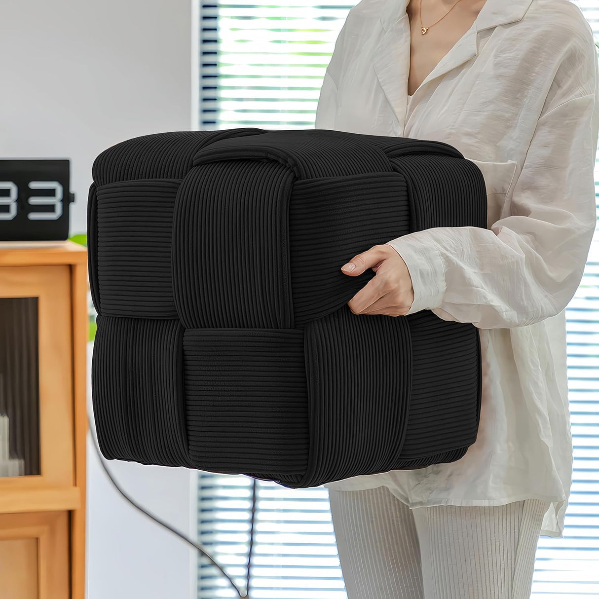 Ottoman reposapiés suave y cómodo diseño de corduroy cuadrado