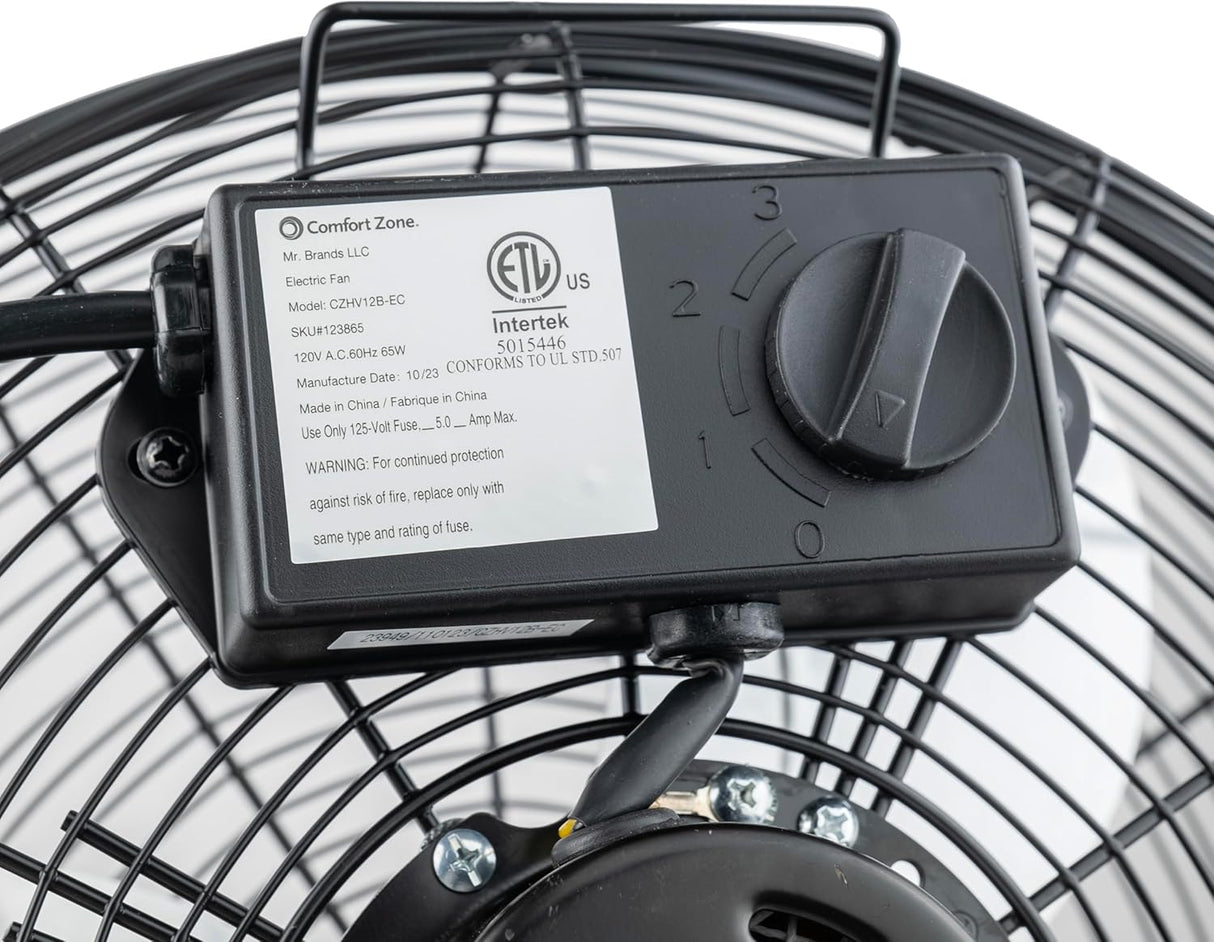 Ventilador Alta Velocidad Comfort Zone CZHV12B 3 Velocidades 12