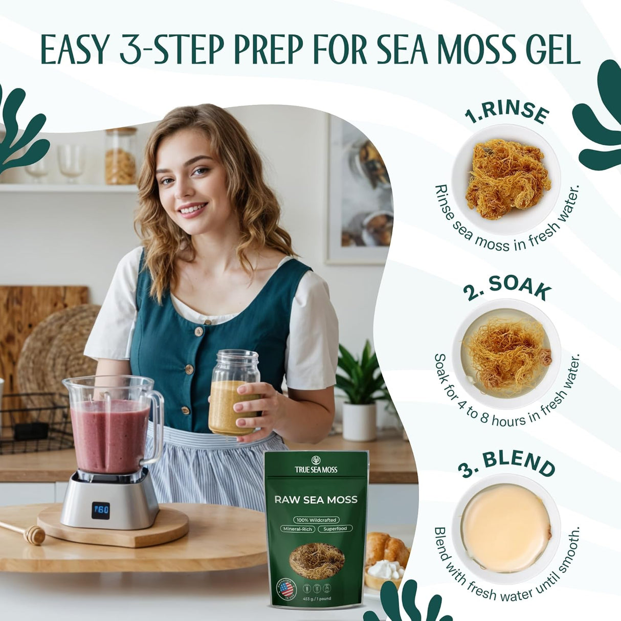 Sea Moss Raw - Wildcrafted Irish para digestión y salud intestinal 16oz