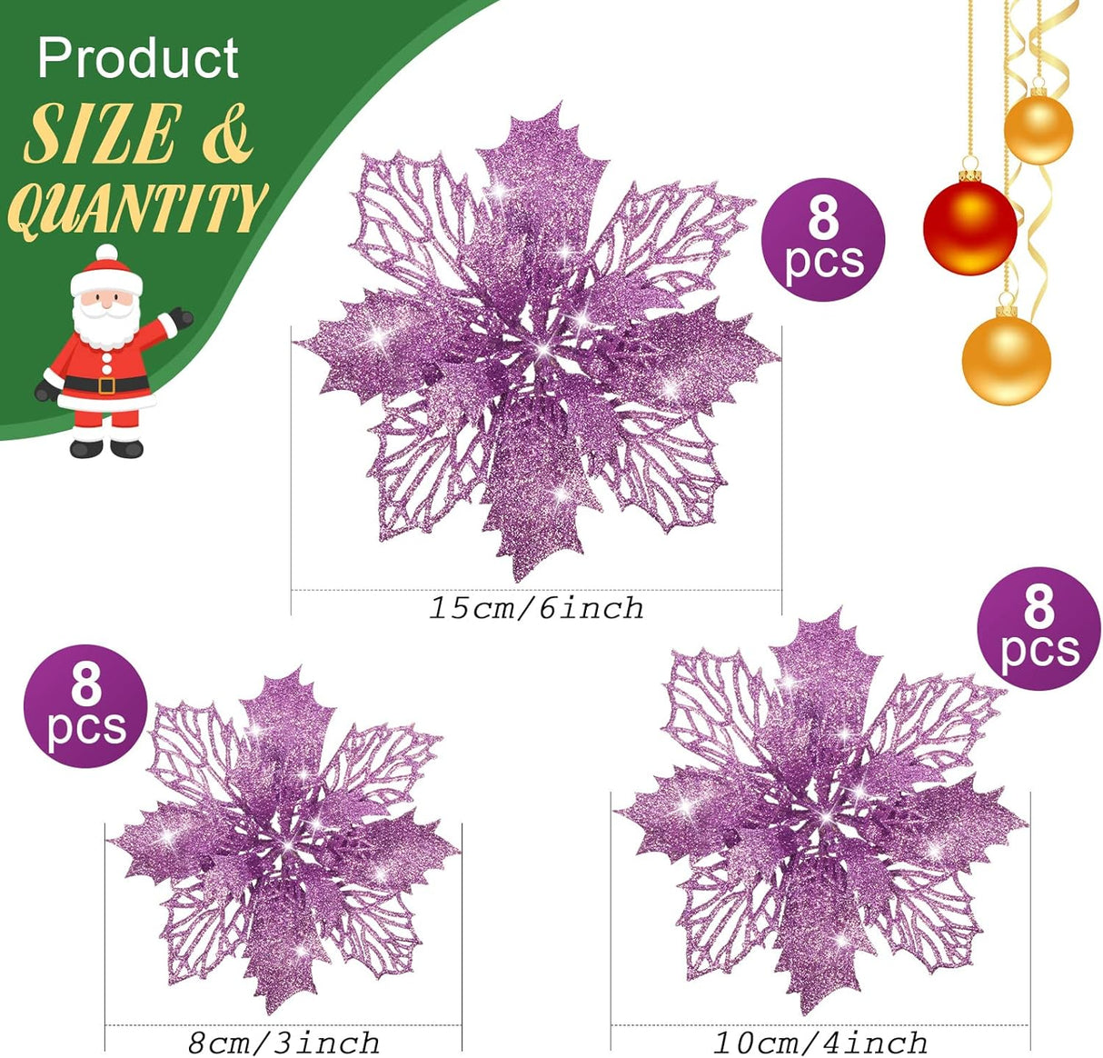 Flores Artificiales Poinsettia Boao 24 Piezas Decoración Navidad