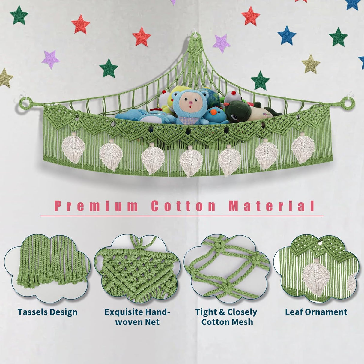 Hamaca para Peluches, Organizador Boho con Luz Estrella, 56