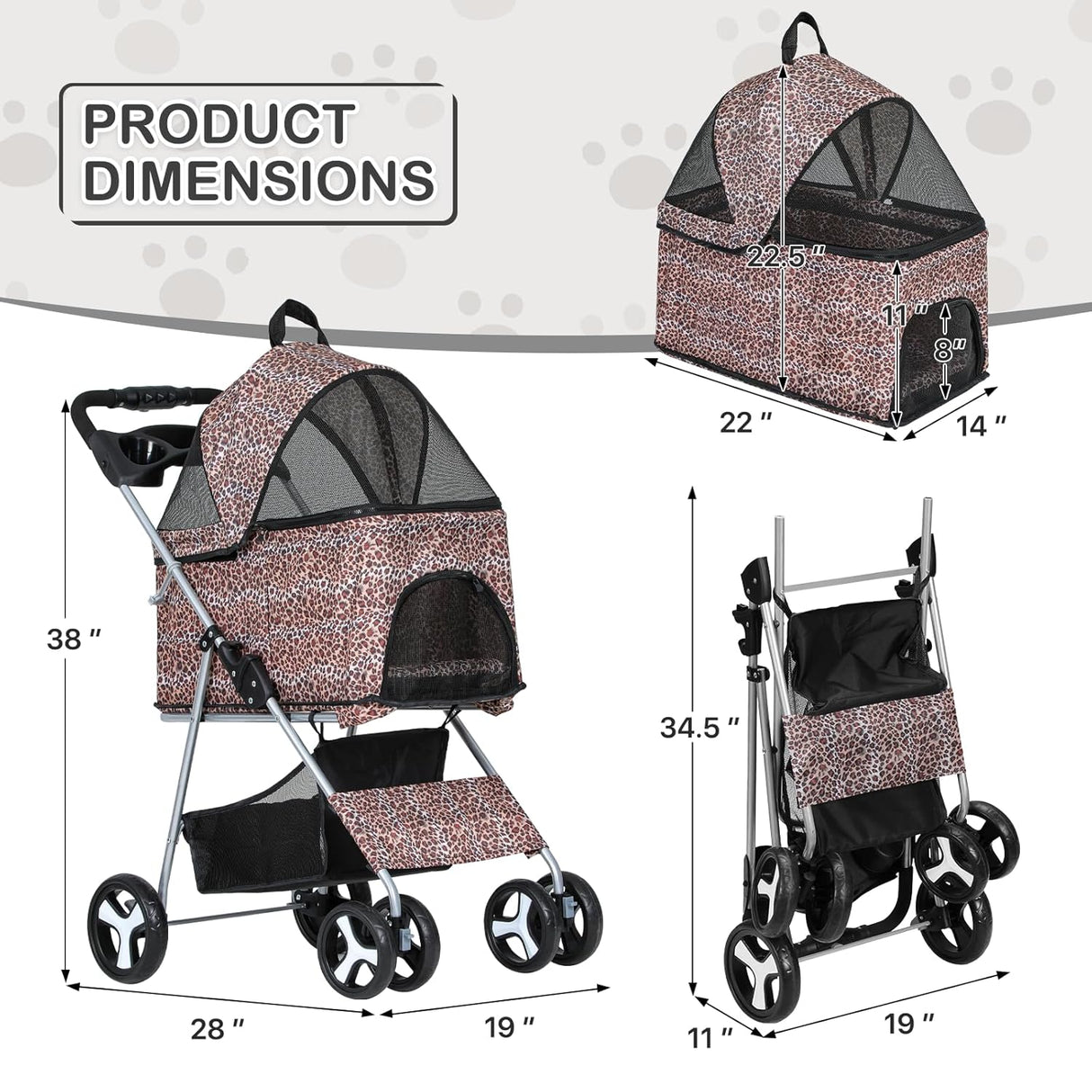 Carro de Mascotas MoNiBloom 3 en 1 Plegable con Transportín