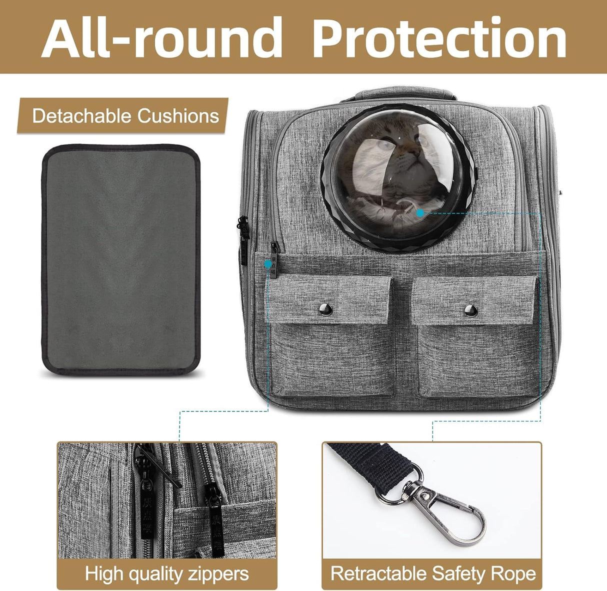 Mochila para gatos diseño ventilado gris