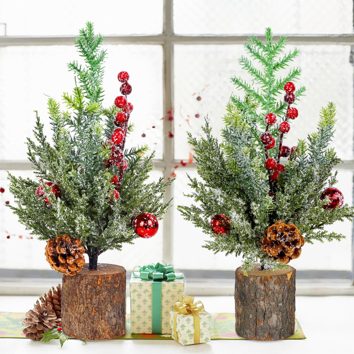 Decoraciones de Mesa Navidad Blissun, 2 Árboles Artificiales