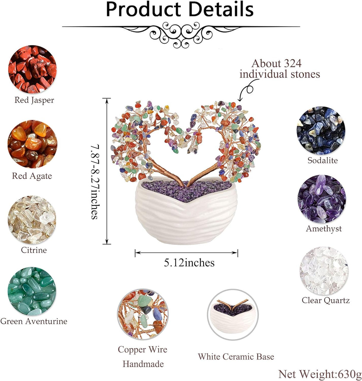 Árbol de dinero de corazón de cristal curativo de 7 chakras