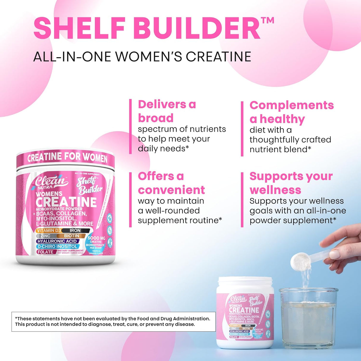Creatina mujer + BCAA, Nutra, Hidratación y Energía, Shelf