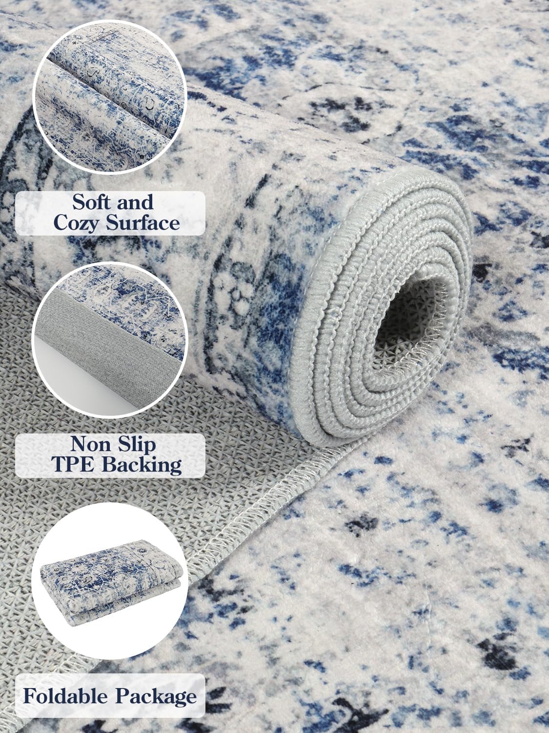 Alfombras lavables azules para dormitorio antideslizantes