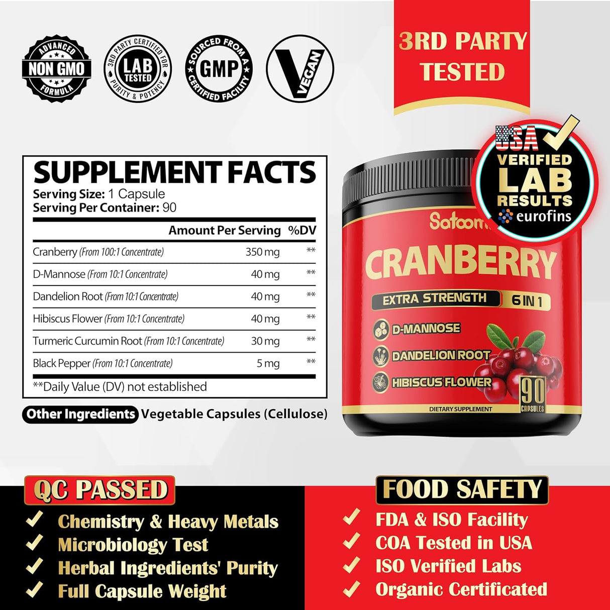 Suplemento e arándano 6 en 1 para mujeres Extractos herbales