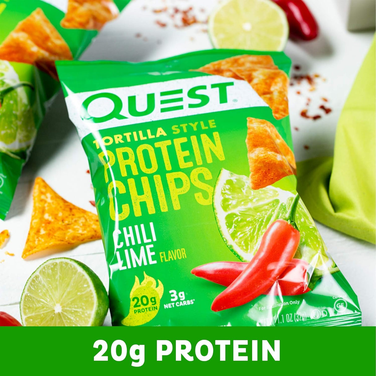 Chips de Proteína Quest, Estilo Tortilla, Chili Lime, 1.1 Oz