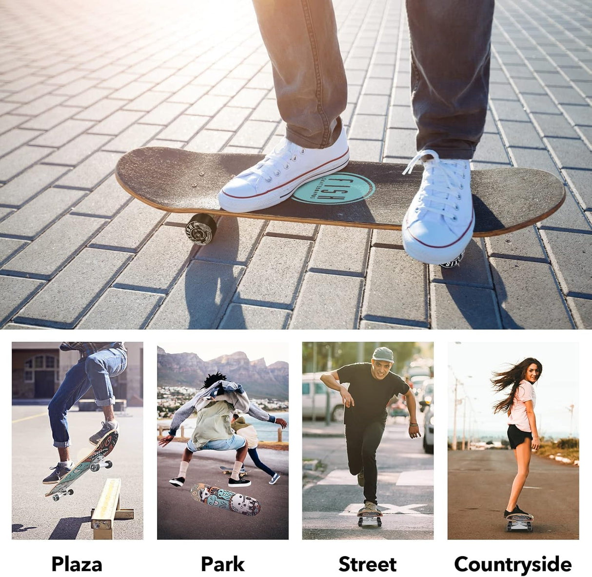 Skateboard Completo 31"x8", Madera de Arce, Doble Kick