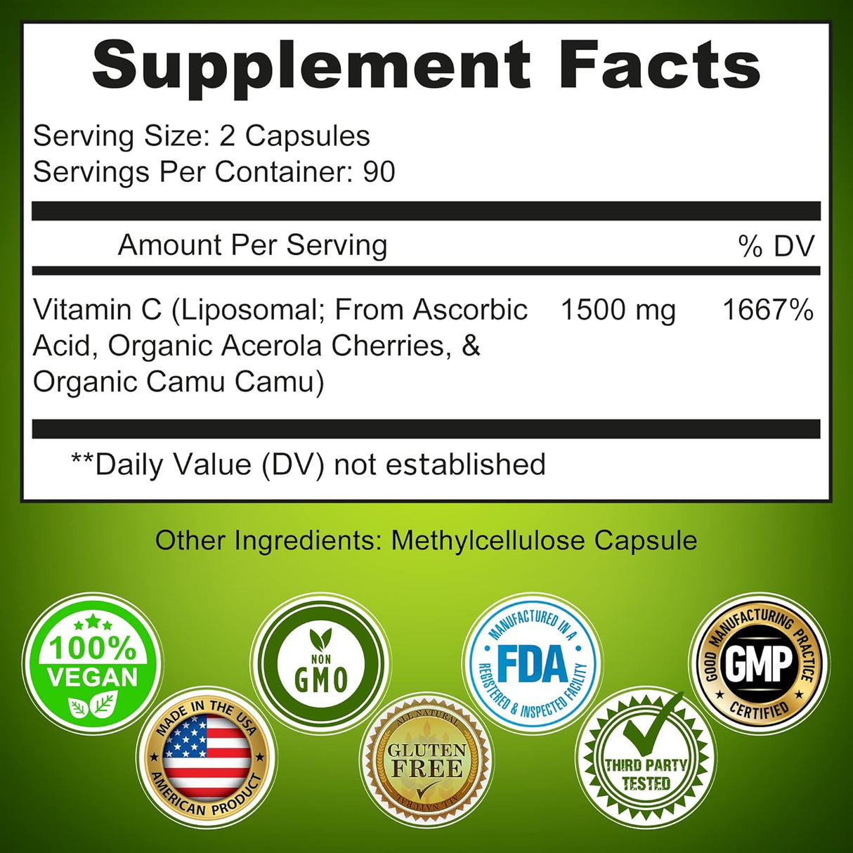 Suplementos liposomales de vitamina C en polvo, 1500 mg