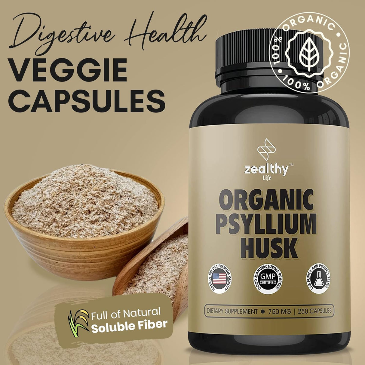 Cápsulas de Psyllium Husk, Suplemento Natural, Salud Digestiva