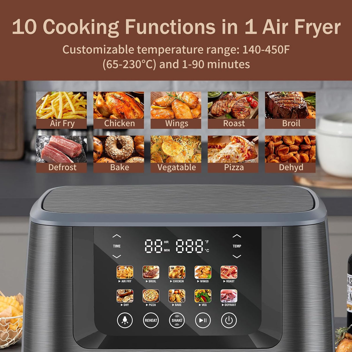 Air Fryer SEEDEEM Max XL 8 Quart 10 en 1 con Pantalla Táctil