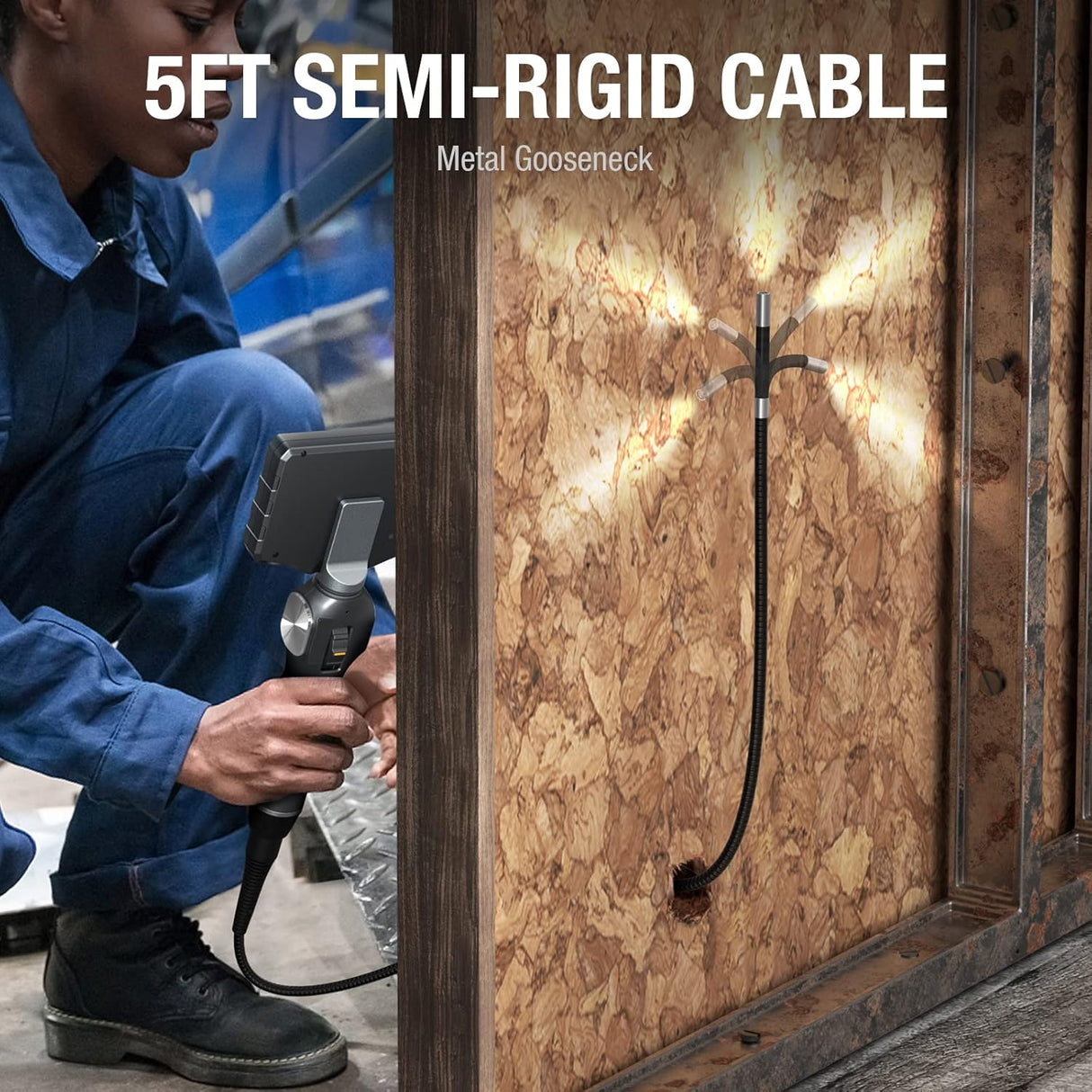 Camara de boroscopio articulado, con luz LED y pantalla