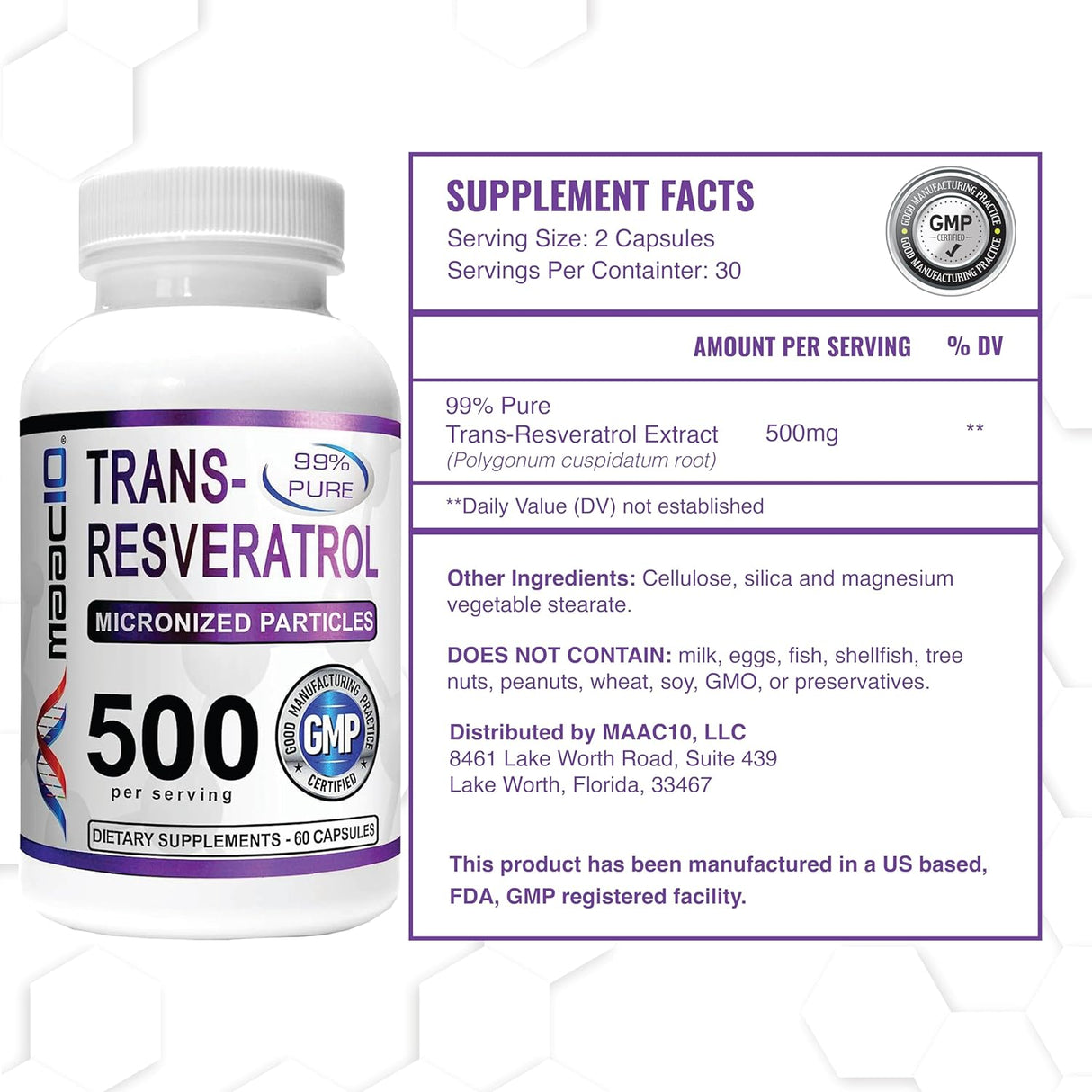 Suplement Trans-Resveratrol micronizado 180 cápsulas 3 pack