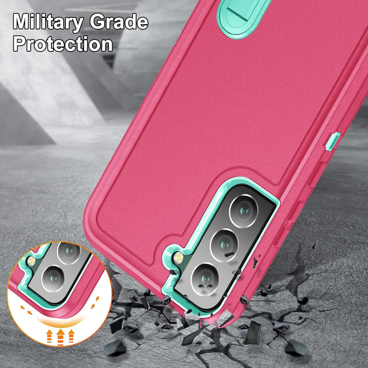BaHaHoues Funda para Samsung Galaxy S22, Samsung S22 con soporte integrado, a prueba de golpes, polvo y caídas, de grado militar, funda protectora para Galaxy S22 5G de 6.1 pulgadas (rosa/azul aguamarina)