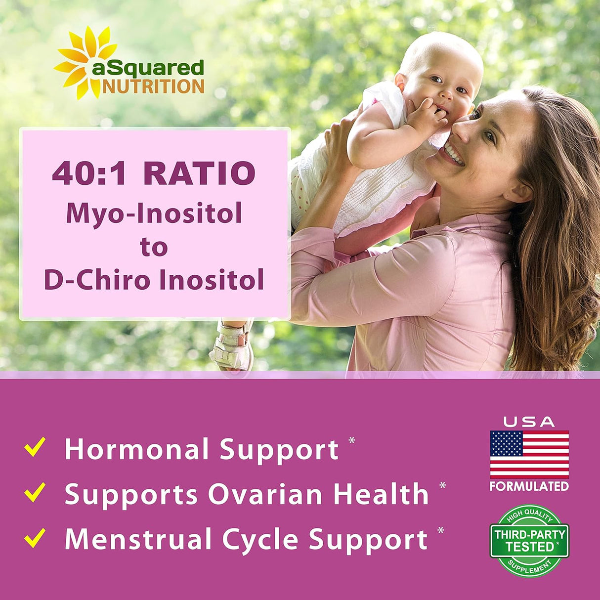aSquared Nutrition Suplemento de mio-inositol y D-Chiro inositol - 180 cápsulas - Más vitamina D3 y zinc - Proporción de mio y D-Chiro inositol 40 a 1 - Píldoras del complejo VIT B8