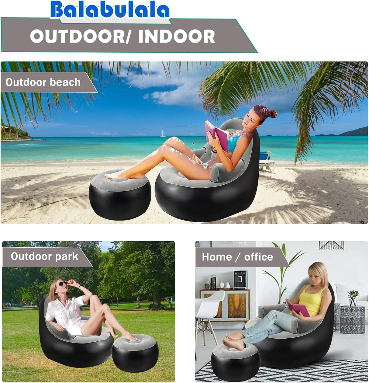 Sofá Inflable con Reposabrazos y Otomana, Ideal para Camping