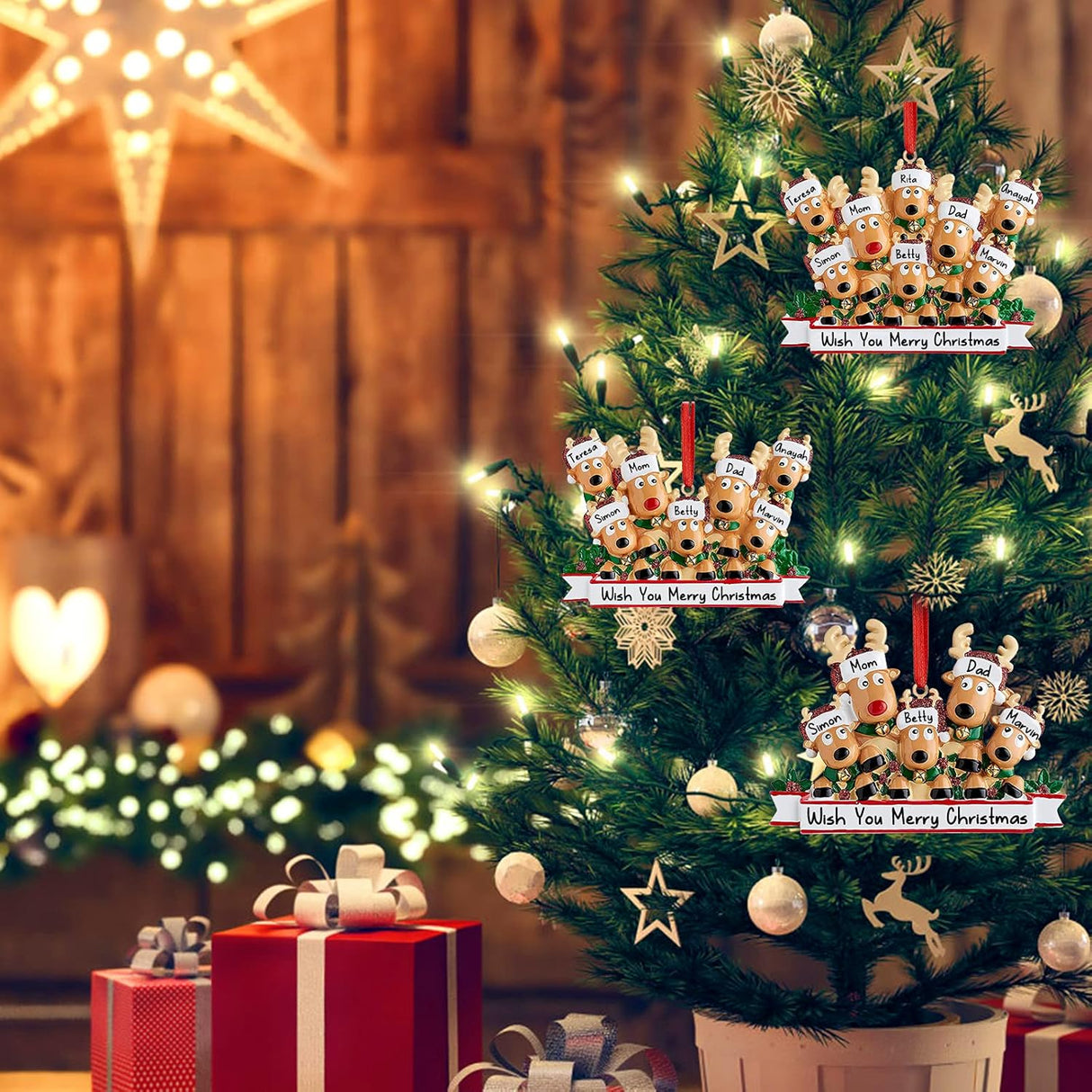 Adornos Navideños Personalizados Renos - Familiar de 4 Personas