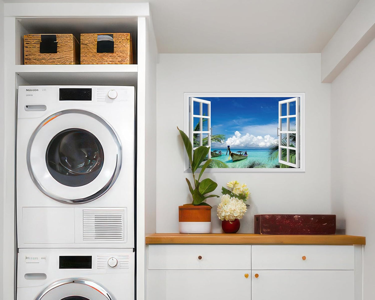 Adhesivo de pared falso para ventana, diseño de barcos.