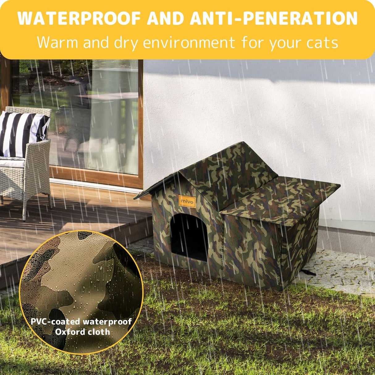 Casa para gatos Mivo, resistente y portátil, para invierno.