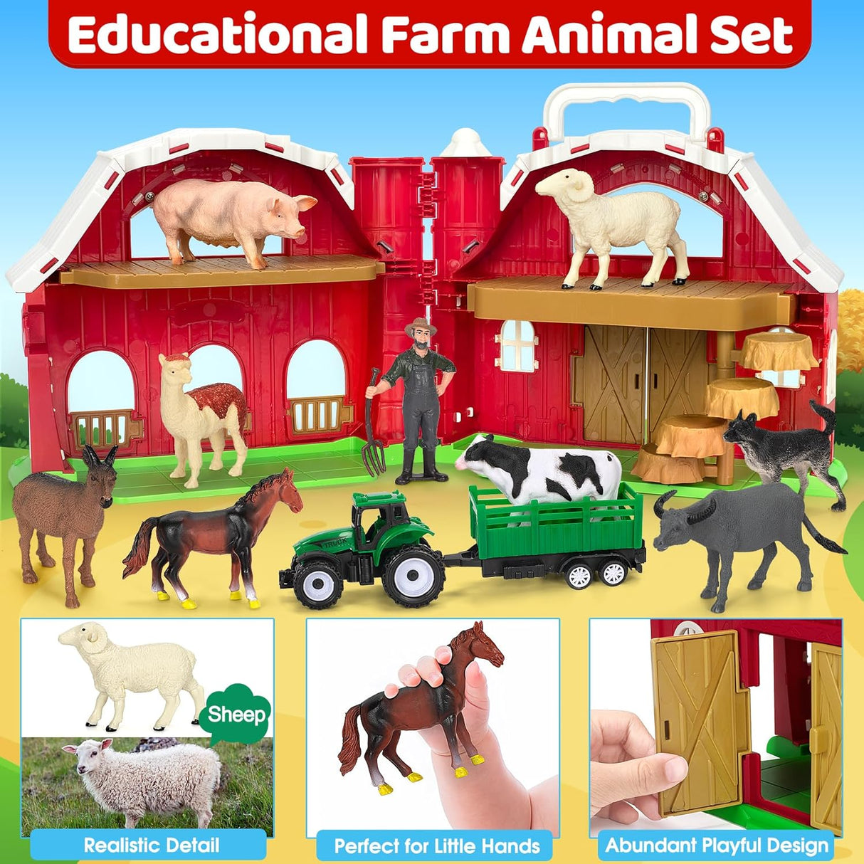 Juguetes de Animales de Granja, Set de Granja Educativo, 3-5 Años