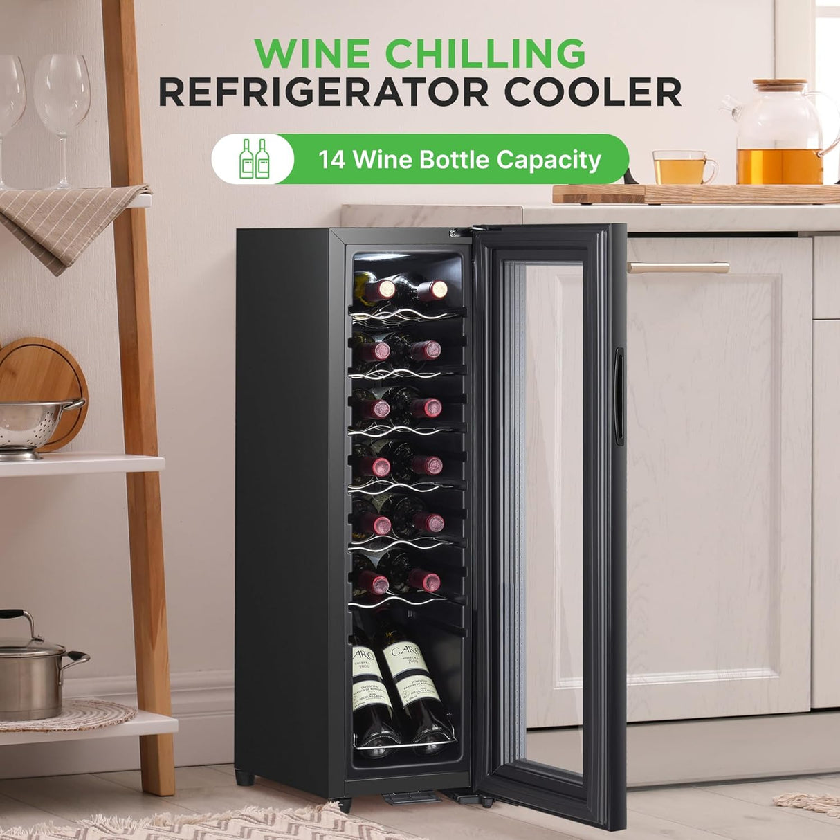 Enfriador de vino NutriChef 14 botellas, control táctil digital