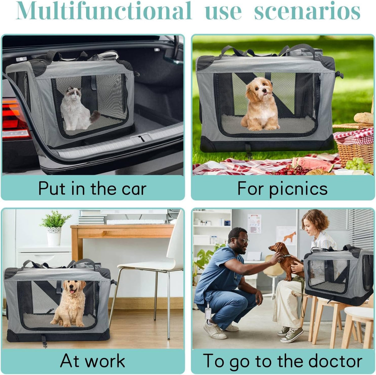 Transportín Grande para 2 Gatos, Fhiny, Plegable y Duradero