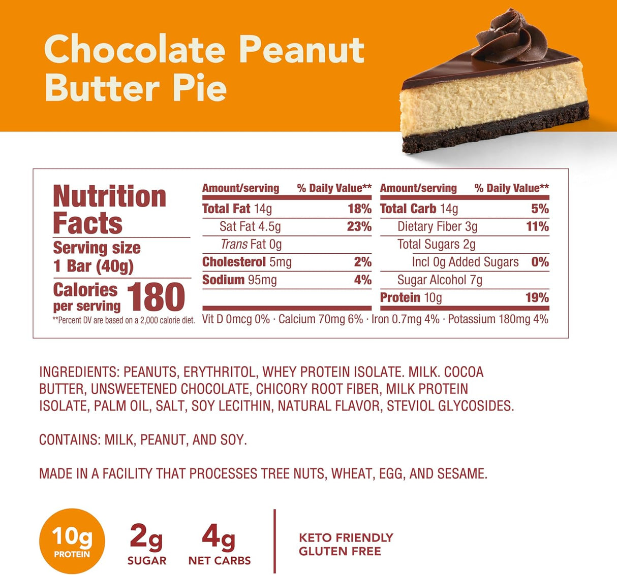 Delight Protein Bars, Chocolate Peanut Butter Pie, 12u