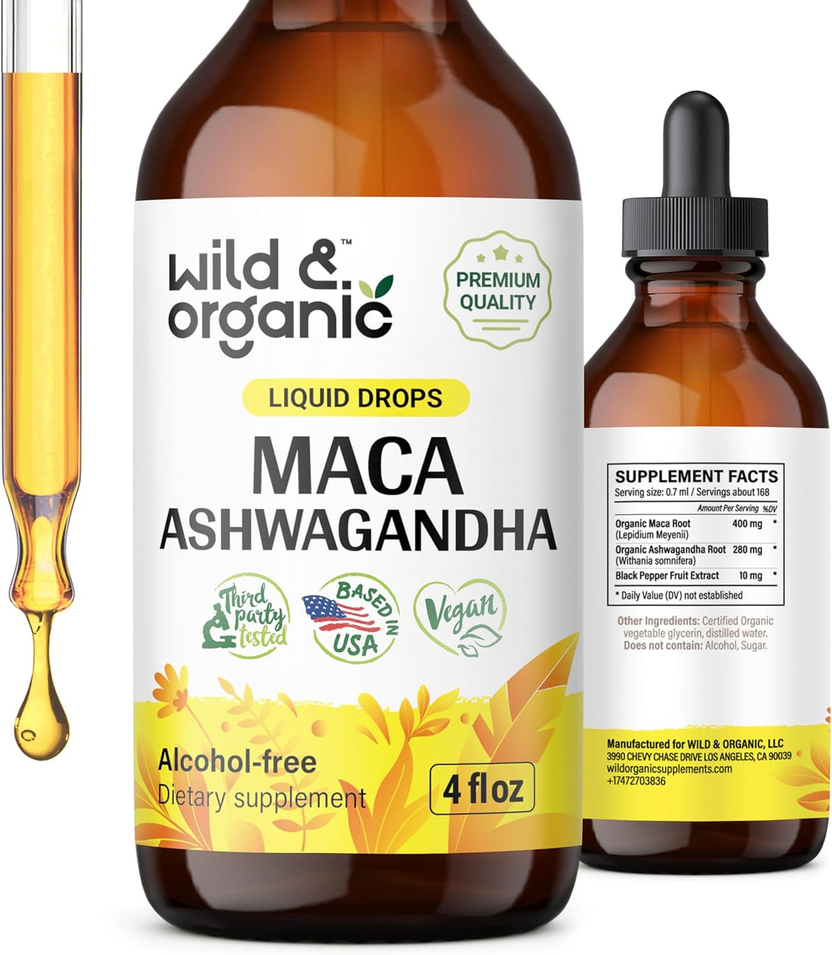 Gotas de Maca y Ashwagandha - Suplementos Orgánicos 4 oz