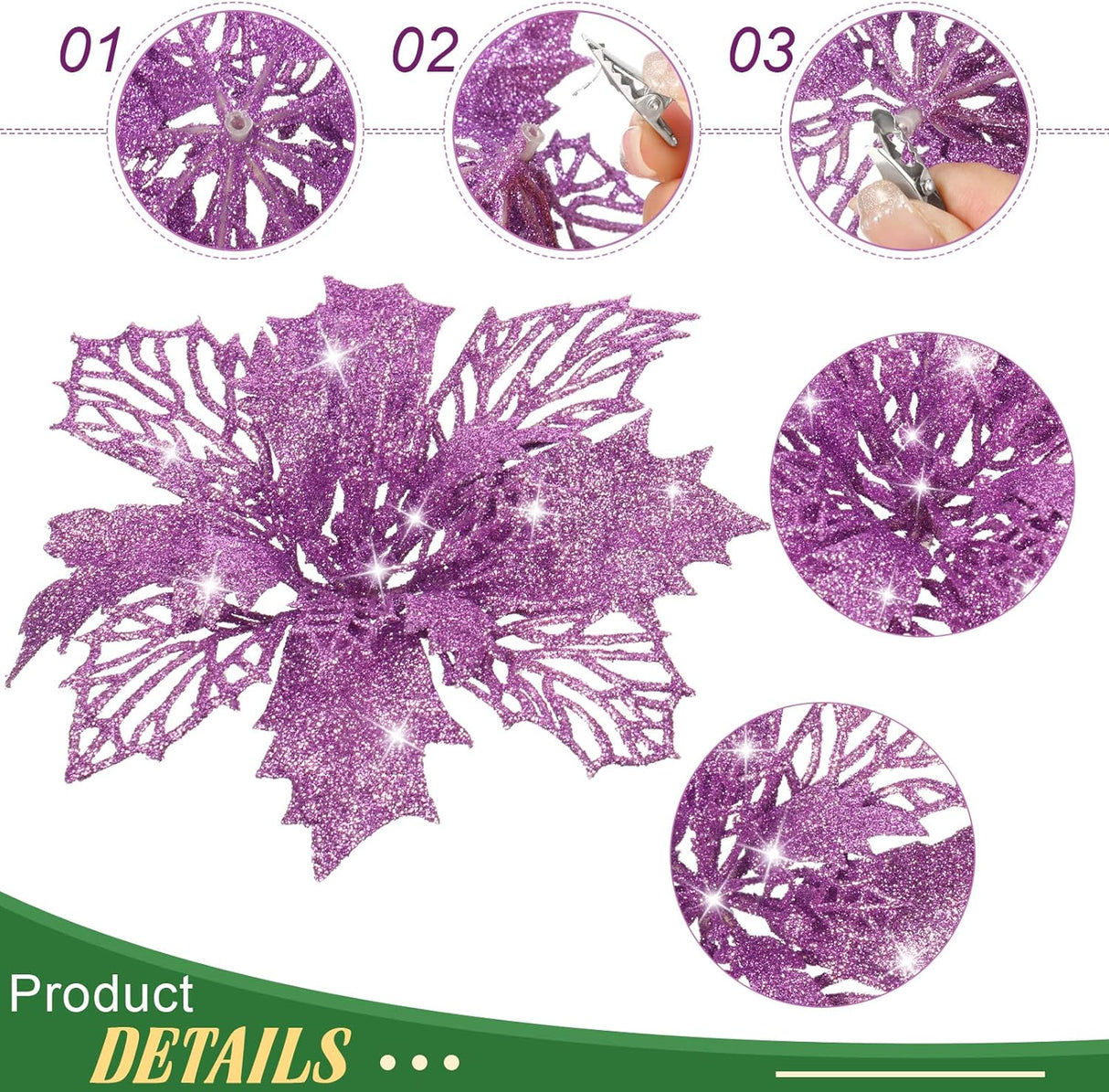 Flores Artificiales Poinsettia Boao 24 Piezas Decoración Navidad