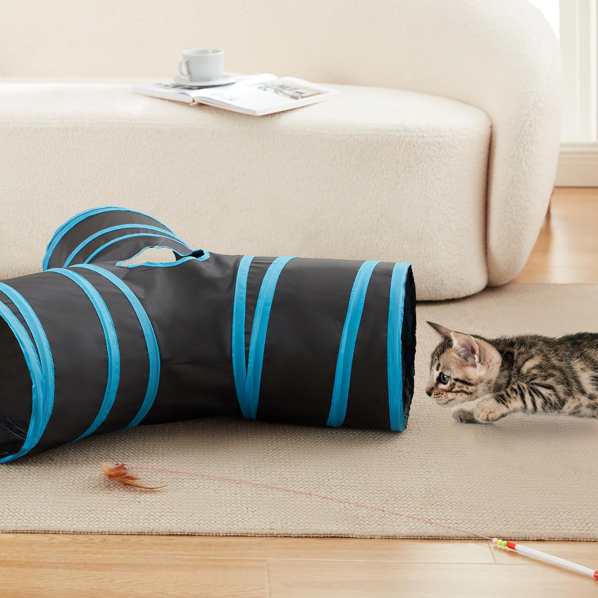 Túnel para gatos Love's Cabin, 3 vías, colapsable, con bola