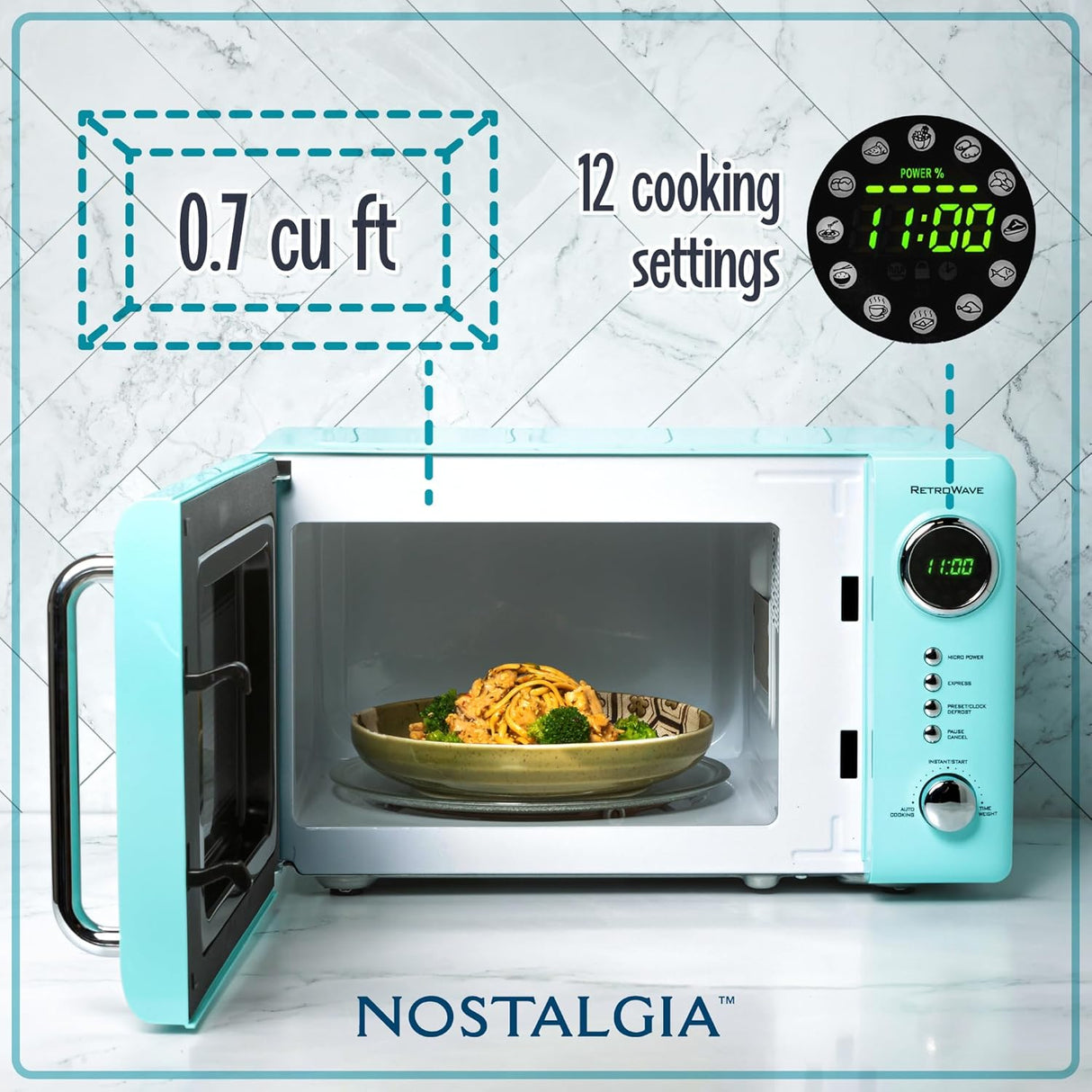 Horno microondas Nostalgia Retro 0.7 Cu. Ft. 700-Watts, Aqua