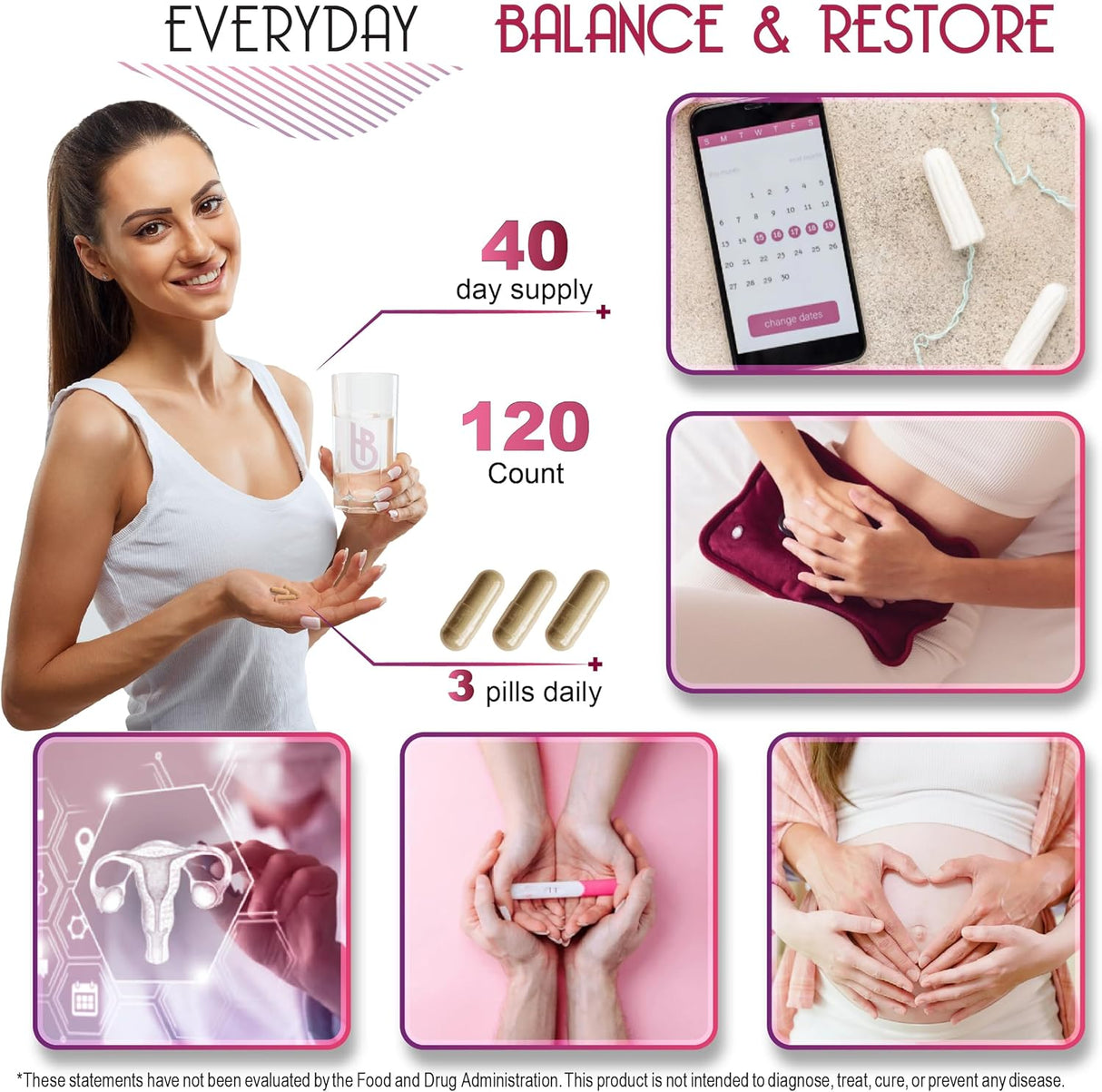 Suplemento 6en1 para mujeres, balance hormonal, 120 cápsulas