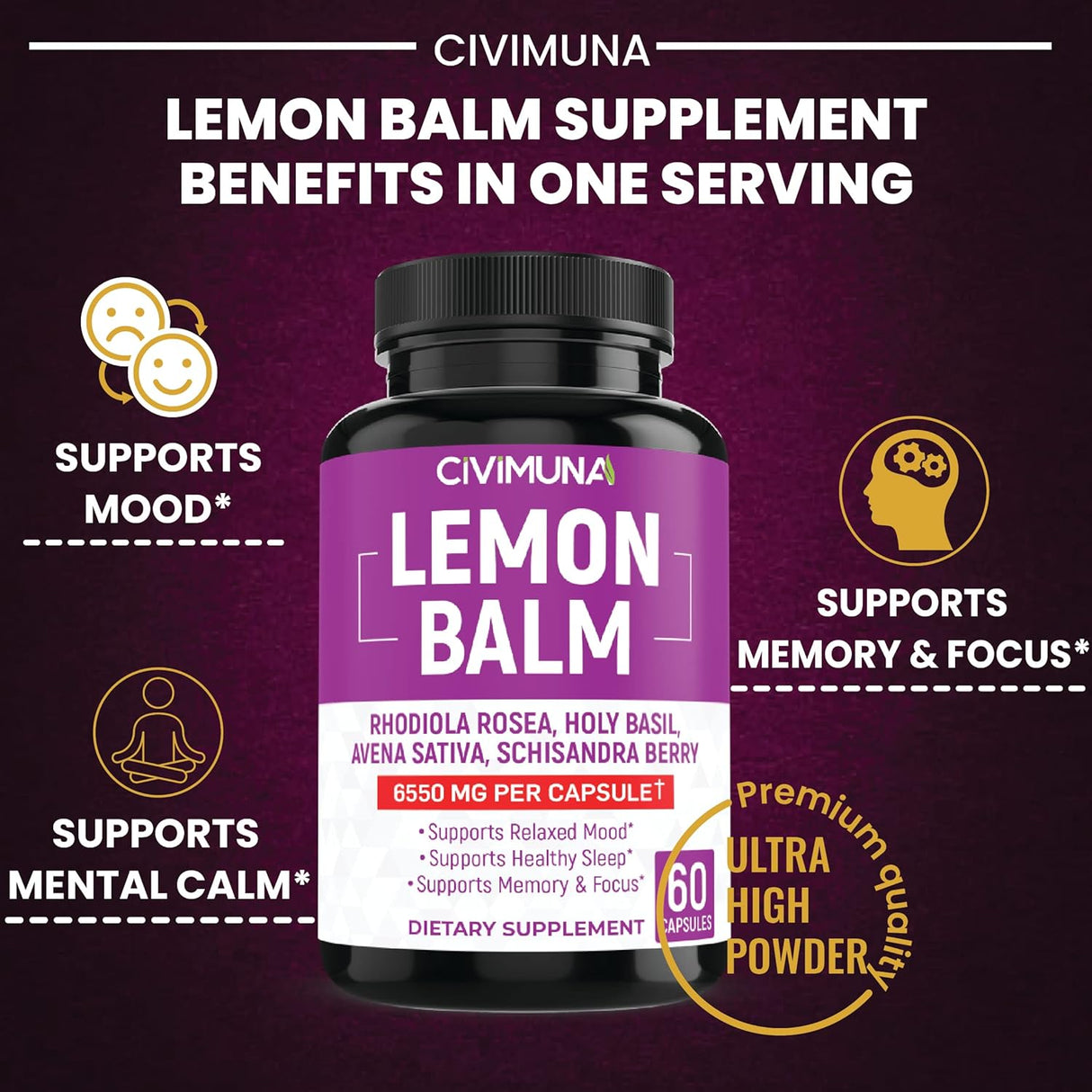 Suplemento (2 paquetes) Cápsulas de bálsamo de limón 6550mg