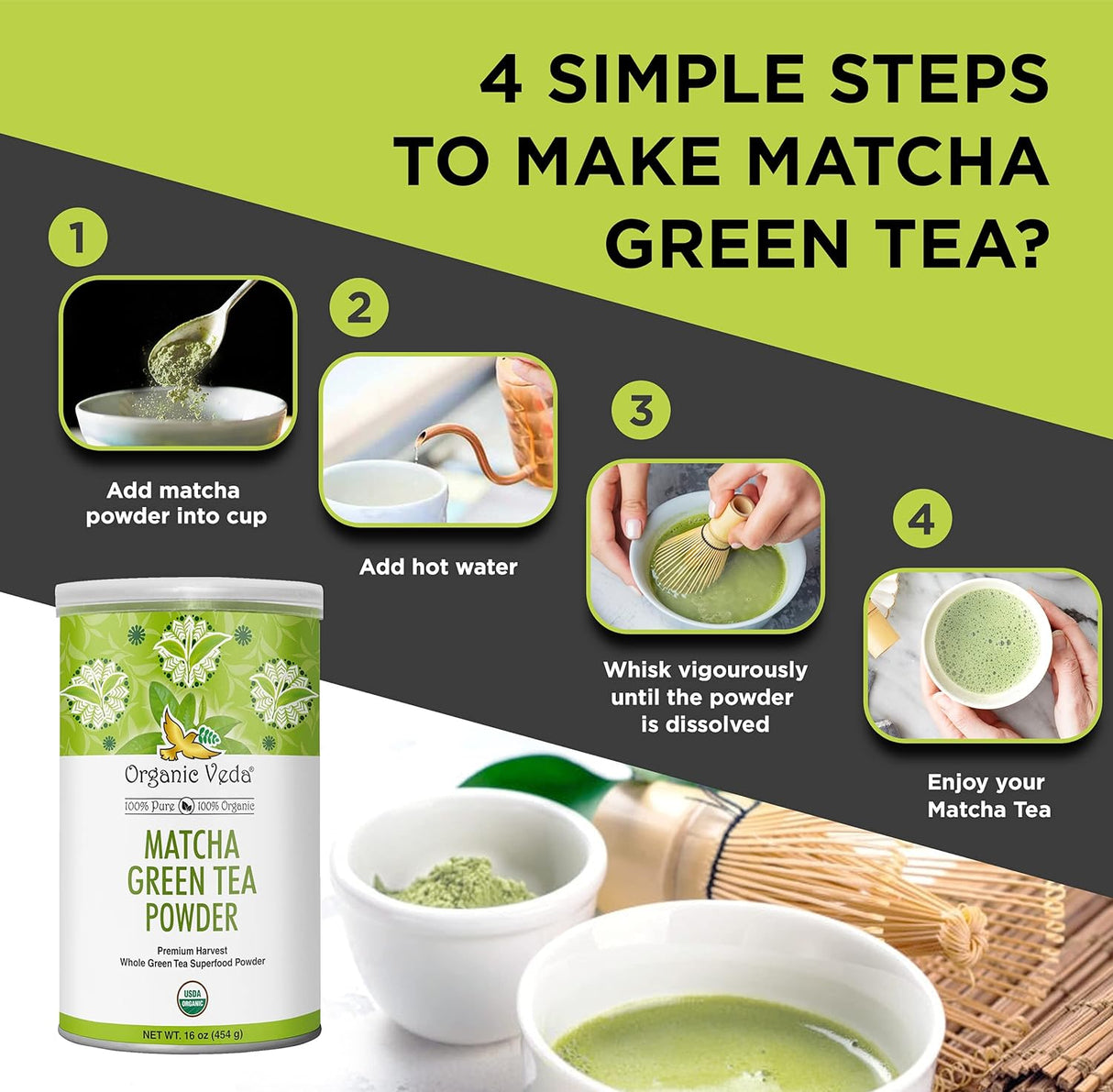 Polvo de Té Verde Matcha Culinario Orgánico y Antioxidante