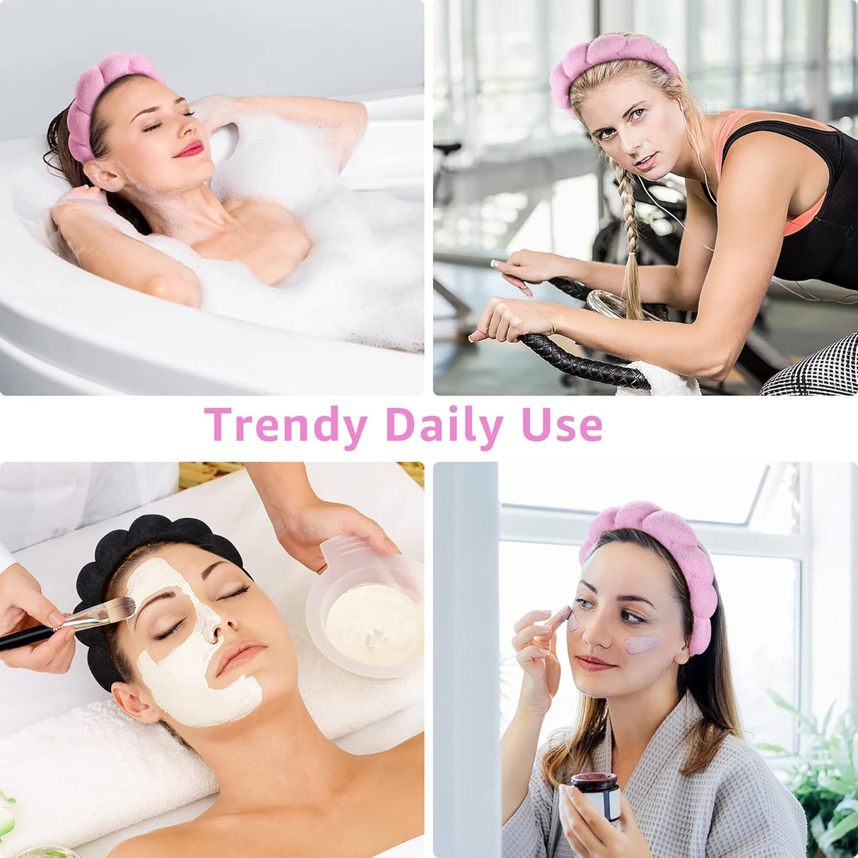Diademas de spa para lavar la cara o el rostro rosa y negro