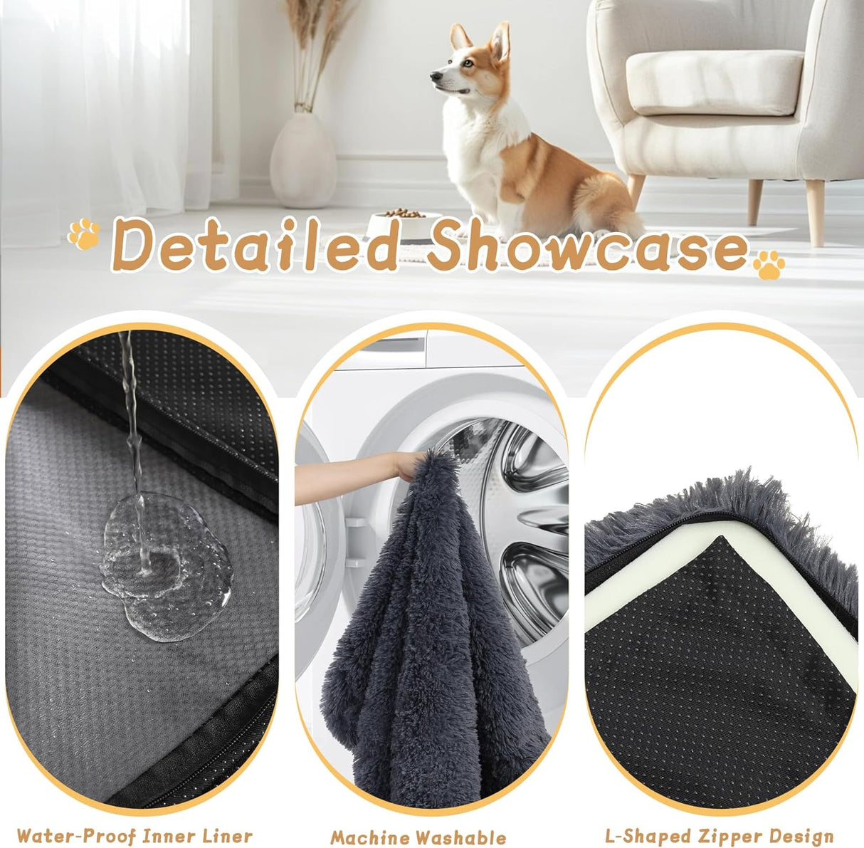 Cama ortopédica para perros grandes, lavable, 35x23 pulgadas