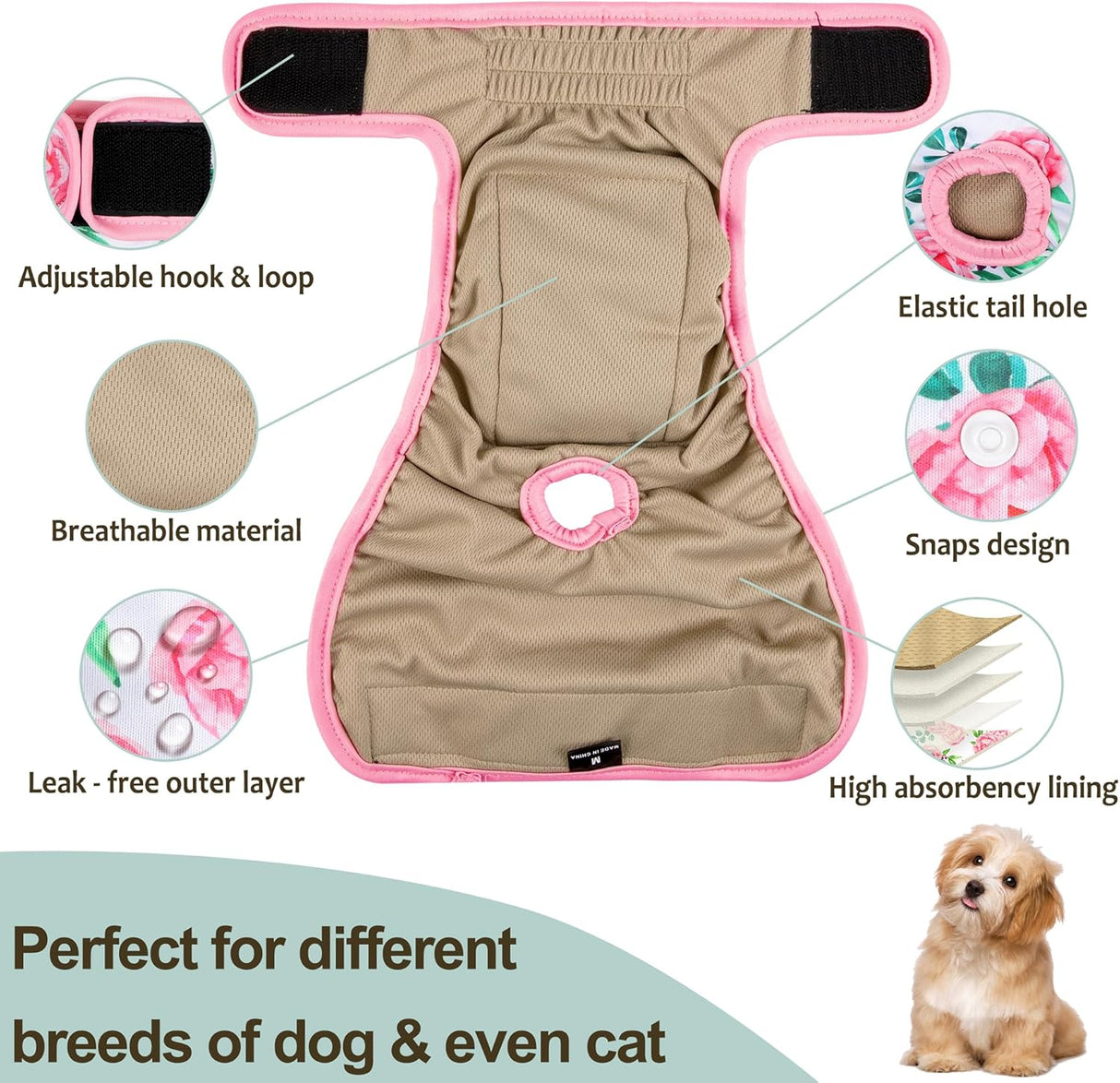 Grecle Pañales reutilizables de alta calidad para perras en celo, girasol, S