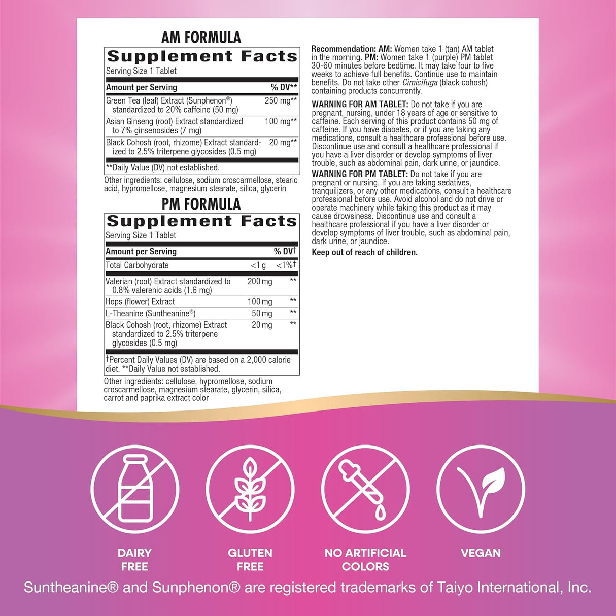 Natures Way Menopausia AM/PM, Alivio, Sueño, 60 tabletas