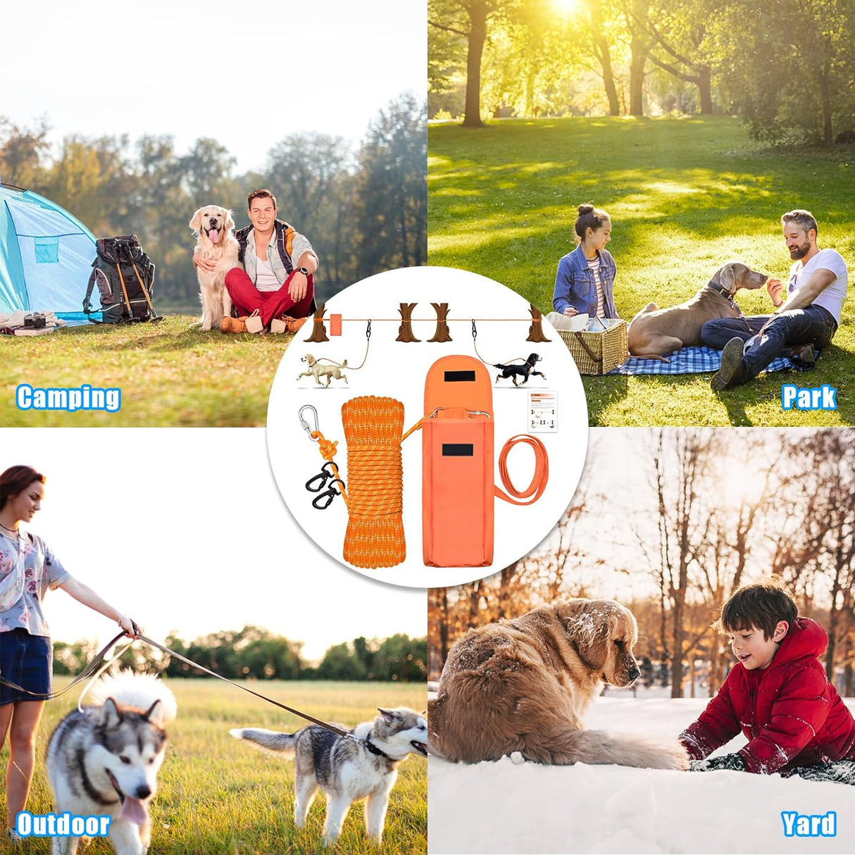 Cable portátil para perros de 100 pies, sistema de anclaje