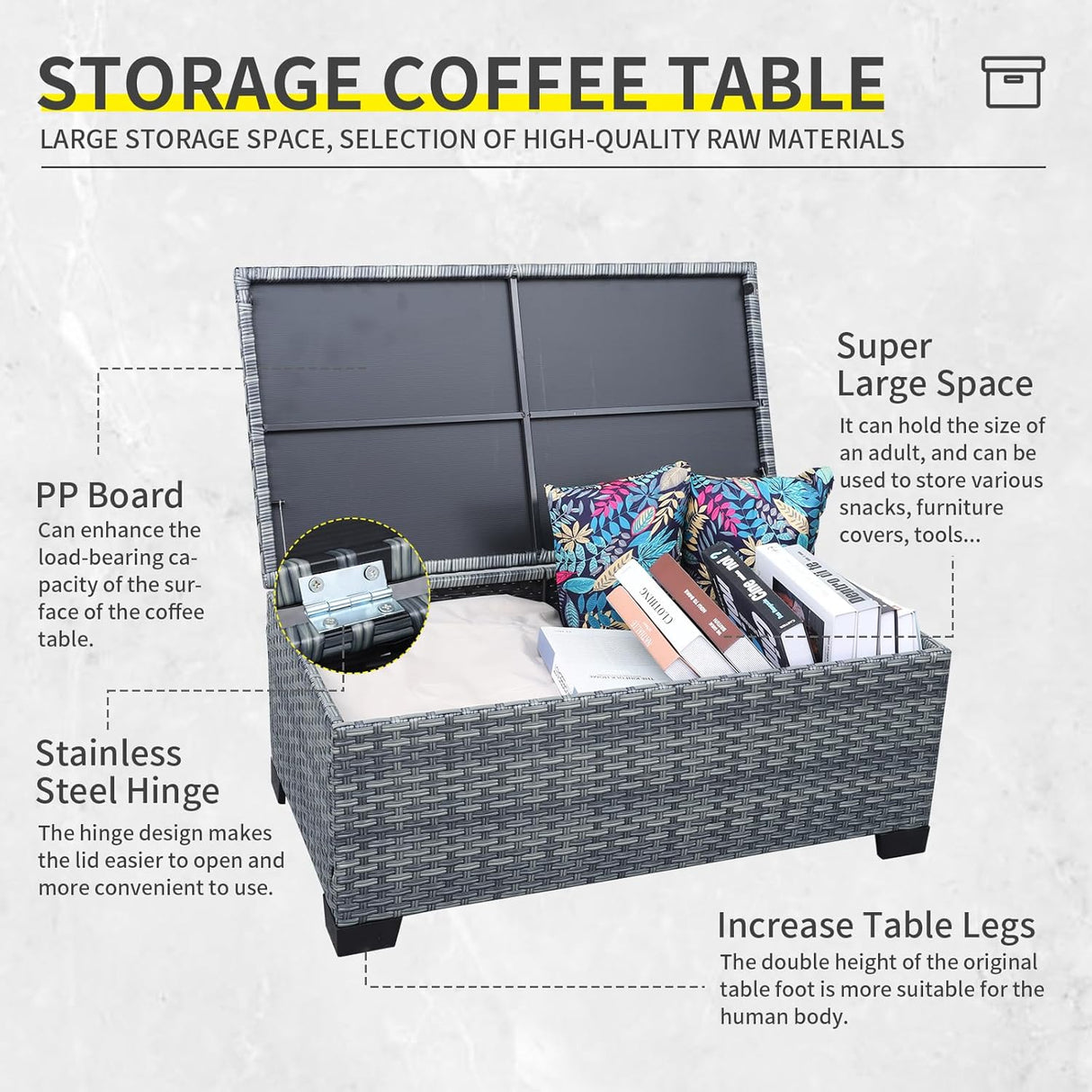 Lviden Juego de muebles de mimbre para patio de 4 piezas, juego de conversación al aire libre, sofá seccional de ratán de polietileno con mesa de almacenamiento y cojines azul rey