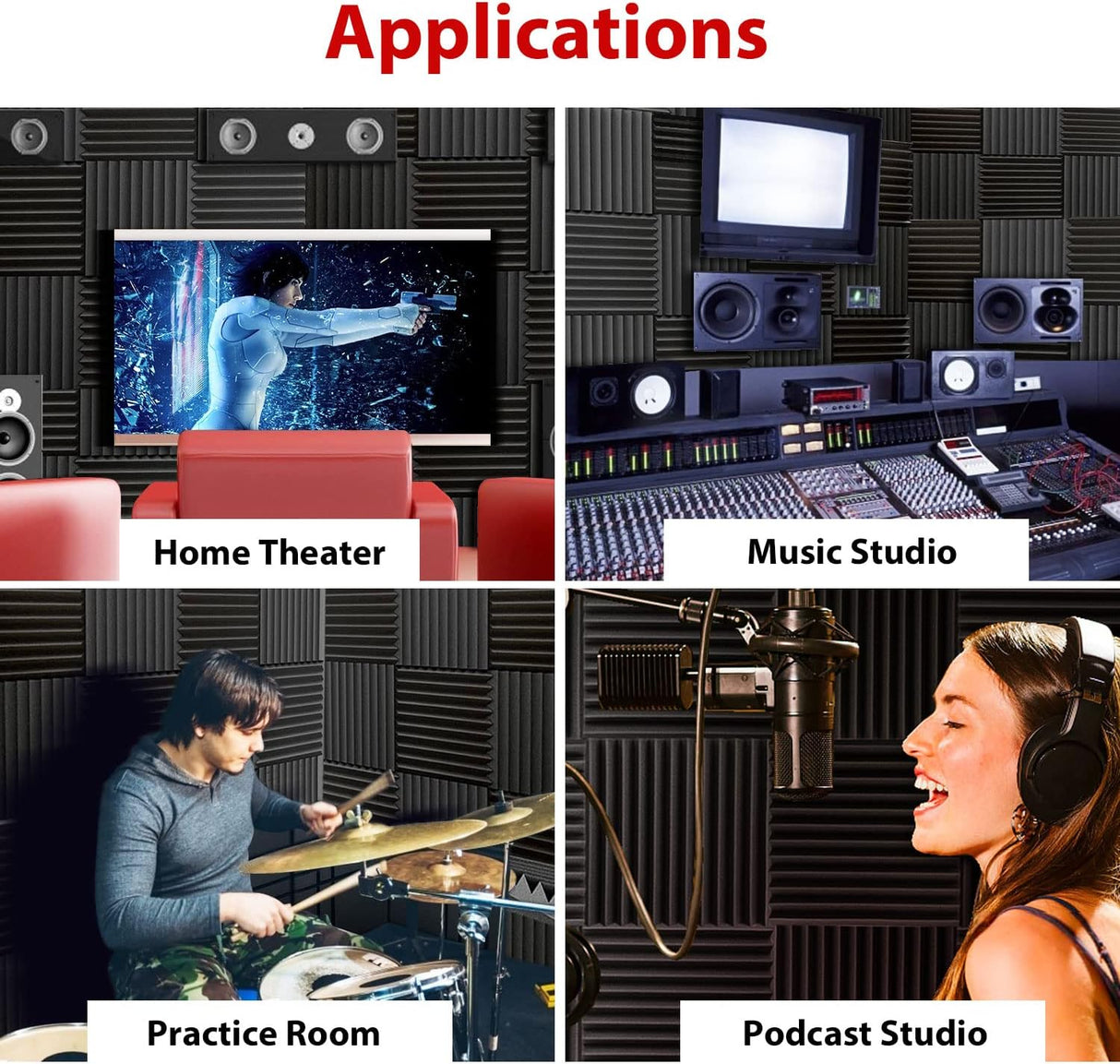 Paneles Acústicos FONESO, Espuma Absorbente, 1x12x12, 12Pack