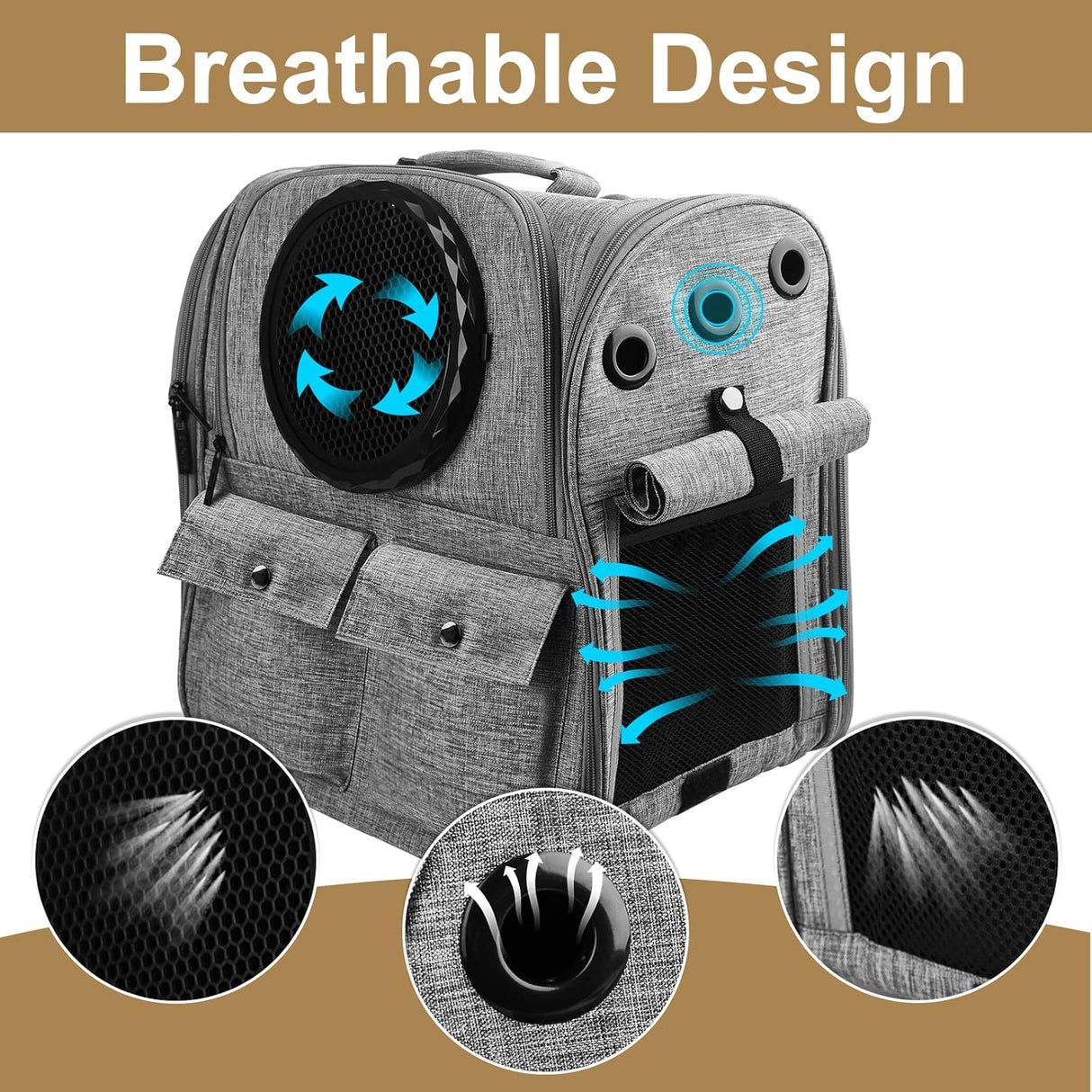 Mochila para gatos diseño ventilado gris